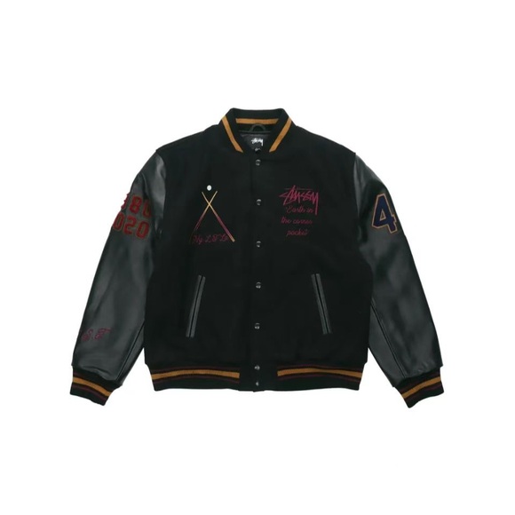 Stussy Black Bomber Jacket with Gold and Purple Accents - Picture 1 of 5